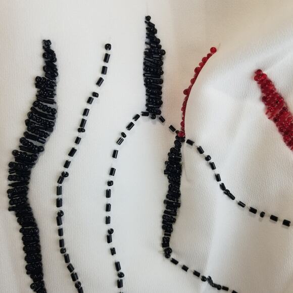 White Blouse Halter Choker Top with Black and Red Beads High neck - Picture 3 of 6